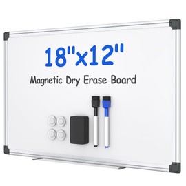 VUSIGN Magnetic White Board Kit for Wall 18" x 12", 1 Dry Eraser & 2 Multicolor Markers & 4 Magnetic Pins, Sliver Reinforced Aluminum Frame for Home, School, Office