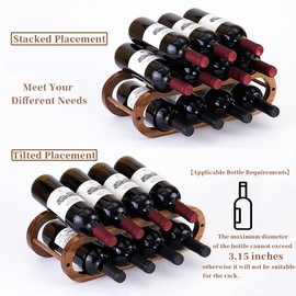 Navtcow Wine Rack and Water Bottle Organizer 2 in 1 for Cabinet and Countertop - Adjustable in 2 Sizes (Acacia Wood 2 Tier)