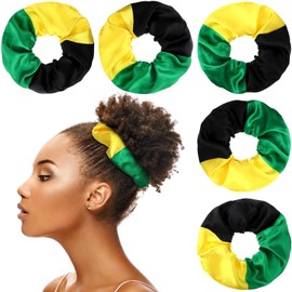 Yuxung 6 Pcs Juneteenth Hair Scrunchies African Jamaica Rasta Hair Ties Satin Elastic Band Scrunchies Ties Ropes for Women Black History Month Rasta Accessories(Green,Yellow,Black,4 Inch)