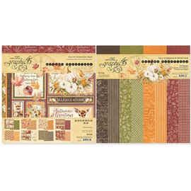 Graphic 45 Autumn Greetings Paper Pack and Patterns & Solids Pack - 12x12 Decorative Papers - 2 Items