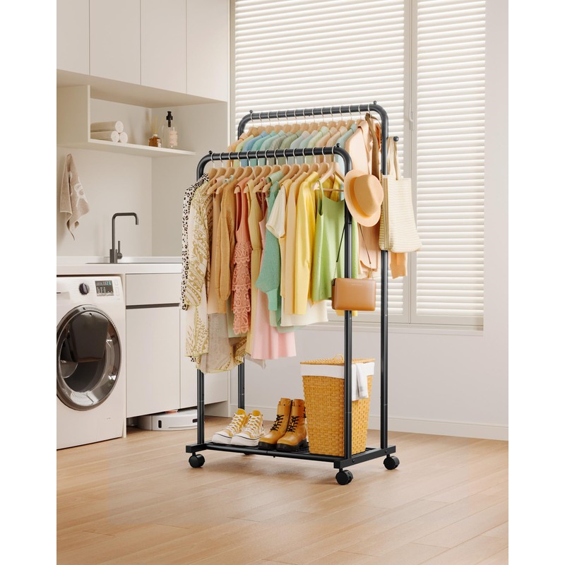 Sakugi Clothes Rack - Double Rods Clothing Rack with Mesh