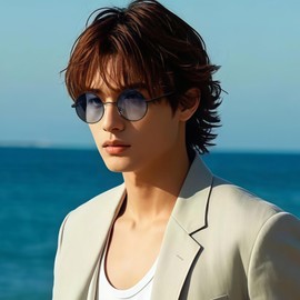 [MAIVARDAY] Blue Light Cut Glasses, Glasses, No Degree, Round, TR90 UV400, UV Protection, PC PC Glasses, M: Matte Black/Gradient Blue