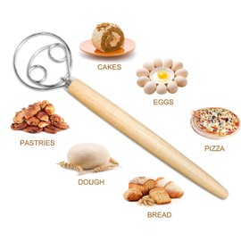 Ancuioyz Bread Dough Mixer, Dutch Whisk, Danish Dough Kneader, Danish Whisk with Flour Scraper, Suitable for Baking in Kitchen Kitchen