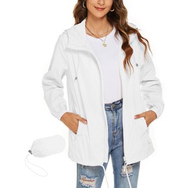 Avoogue Womens Lightweight Hooded Waterproof Active Outdoor Rain Jacket White M