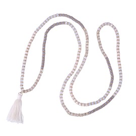 KELITCH Faceted Crystal Glass Beads Stretch Cord Necklace Tassel - Blue (Pink)