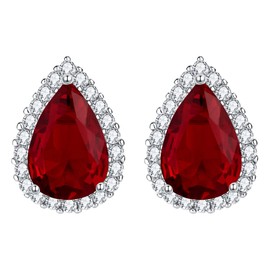 EVER FAITH Women's Full Cubic Zirconia Wedding Teardrop Stud Earringss Ruby Red Silver-Tone