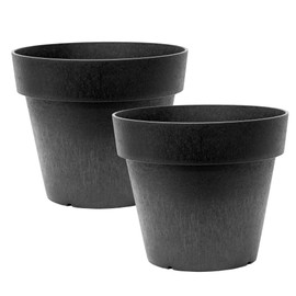 TierraVerde 2 Pack Baritone Round Planter Self Watering Pot, 18" W x 16" H, Black