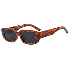 IKANOO Retro Rectangle Sunglasses for Women Men Small Square Frame Trendy Y2K 90’s Black Sunglasses (Leopard/Grey)