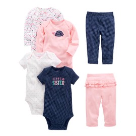 Simple Joys by Carter's Baby Girls' 6-Piece Little Character Set, Pink/Navy Ruffle, 18 Months
