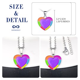 INFINIONLY Heart Chain Necklace Made of Stainless Steel for Women Girls Locket Necklace Pendant Temperature Sensitive Necklace The Colour of the Pendant Changes with Temperature, Metal, No Gemstone