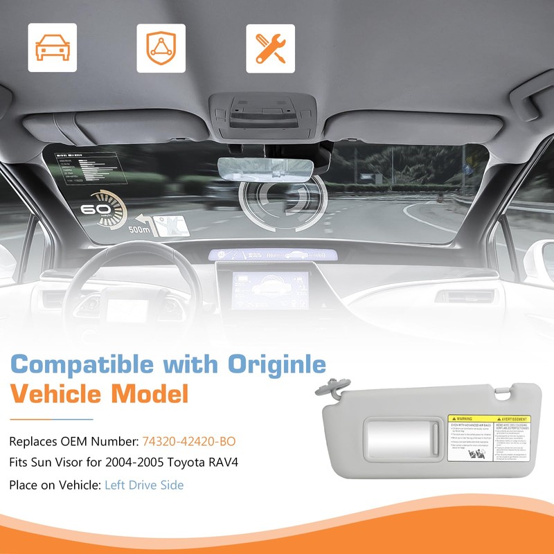 Hurotoms Sun Visor for 2004 2005 Toyota RAV4, Gray Left