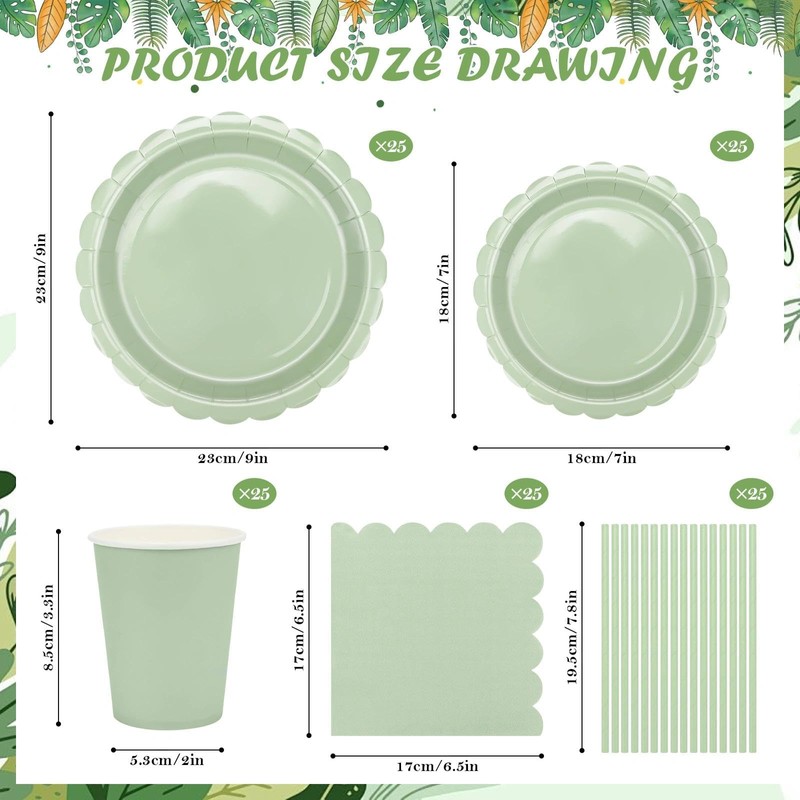 AKONE 125 Piece Sage Green Party Tableware Set for 25