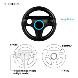 Arrocent Steering Wheel and Zapper Gun Set Compatible with Wii Wii U Remote (Pack of 2, Black)