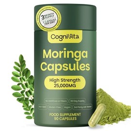 Moringa Capsules – 3 Month Supply – High Strength 50:1 Moringa Leaf Extract – One-A-Day Vegan Supplement with No Fillers – 90 Capsules by CogniVita
