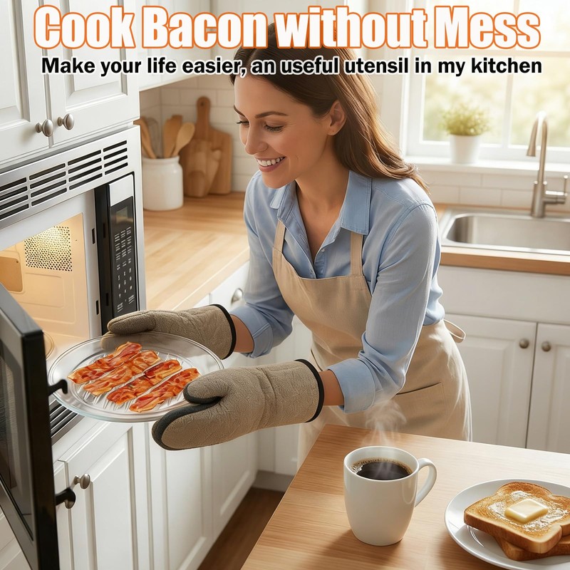 HoPliGhe Round Glass Bacon Tray for Microwave and Oven, 9.84