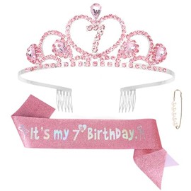 Jaciya 7th Birthday Crown & Sash Pink Birthday Decorations
