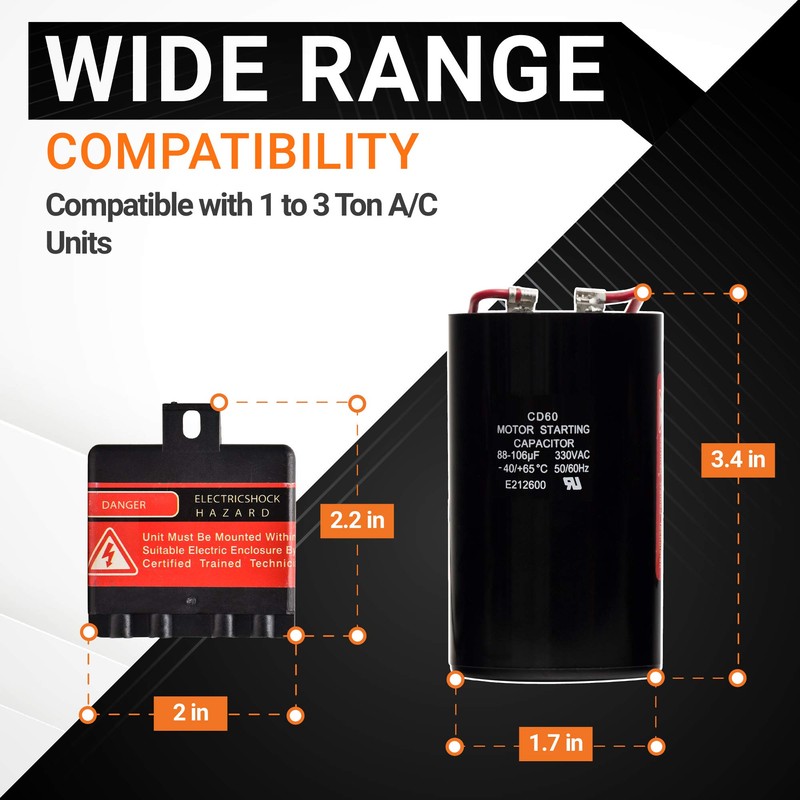 BlueStars Premium 5-2-1 CSR-U1 Hard Start Capacitor Kit for 1-