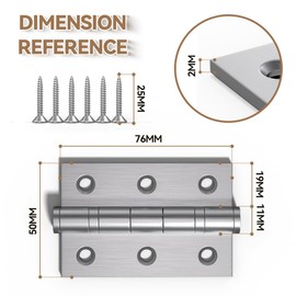 Bwintech 3 Pairs 75 x 50 x 2.0mm(3 inch) Satin Chrome Brushed Hinge for Fire Door, Steel Fire Rated Internal Door Hinges, Ball Bearing Hinge for Internal Use in Residential and Commercial Buildings