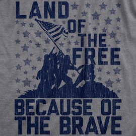 Mens Land of The Free Because of The Brave Tshirt Patriotic Memorial Day 4th of July Tee Funny T Shirts Patriotic Apparel for Men Novelty Tees for Guys Dark Grey M