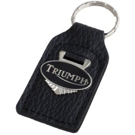 Triple-C Triumph Motorcycle Leather and Enamel Key Ring Key Fob Black