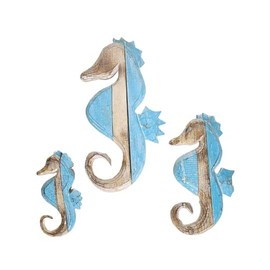 SEAHORSES Nautical Set of 3 Wooden Wall Art Decor Pallet Blue White Wash Tropical Island Sea Ocean Life