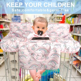 Polovillae Pink Shopping Cart Cover for Baby 2-in-1 High Chair Cover with Safety Harness Multifunctional Unicorn Pattern Cart Covers for Babies Soft Padded Grocery Cart Cover for Baby Boy Girl