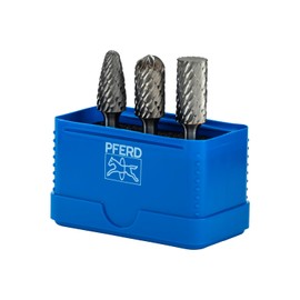 PFERD 3-Piece Carbide Bur Set, Omni Cut, 1/4" Shank, Tungsten Carbide Rotary Burrs, for Precision Grinding & Deburring, Includes Plastic Case – Part 28038