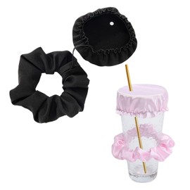 Heting-YQ Pack of 2 Hair Bands for Drinks Cover, Anti-Spike Drink Covers, Scrunchie, Reusable Cup Cover for Most Cups Glasses in Bar Party (Black + Pink)