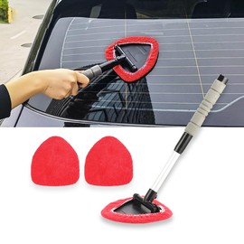 Kewucn Car Windshield Cleaning Tool and Glass Defogging Brush, Retractable ABS Plastic Handle & Fine Fiber Auto Glass Cleaning Brush, Universal Car Accessories for Vehicle Maintenance (Red)
