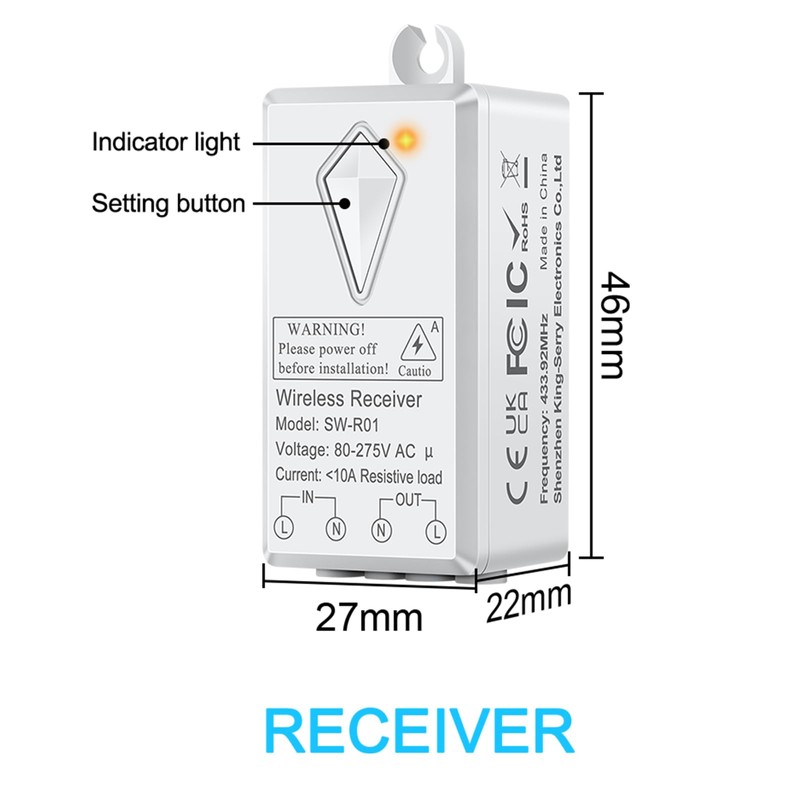 Extra Wireless Receiver for NineLeaf Wireless Light Switch Kit, Can