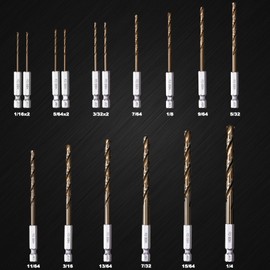 Sinyeenglon Cobalt Drill Bit Set for Hardened Metal and Stainless Steel, M35 High Speed Steel Hex Shank Impact Drill Bits (16Pcs 1/16-1/4)
