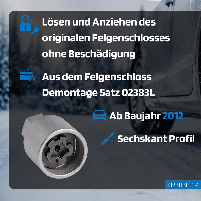 SW-Stahl 02383L-17 Rim Lock Adapter 537 I Suitable for VW