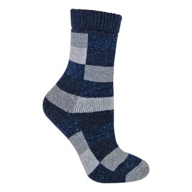 Sock Snob - Ladies Thick Warm Funky Checkered Patterned Breathable Wool Silk Blend Socks (4-8 uk, 18 Grey/Navy)