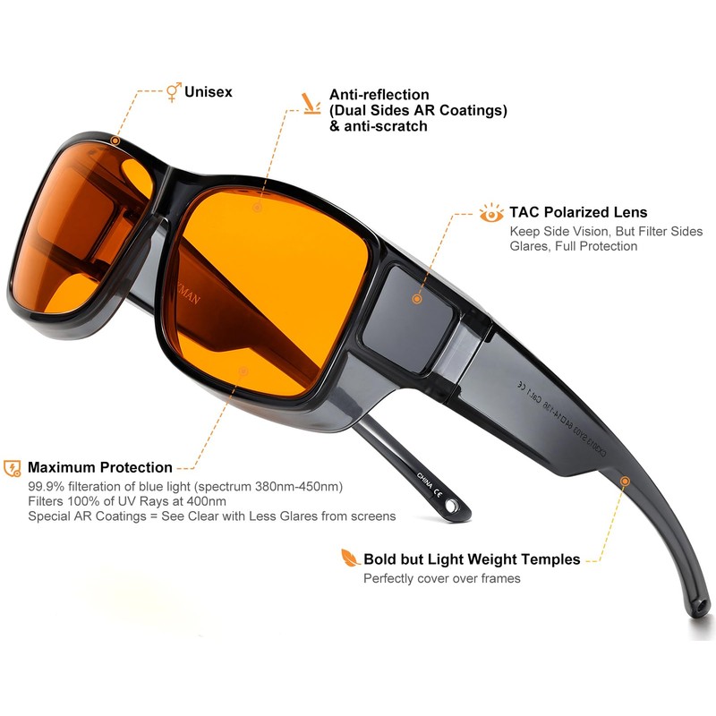 CAXMAN 99.9% Blue Light Blocking Glasses Sleep Glasses Orange Tinted