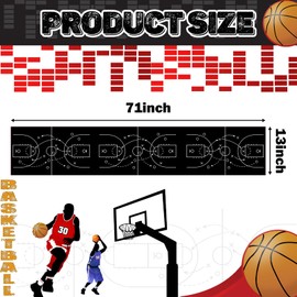 2 Pcs Basketball Table Runner Black Tactical Instruction Printed Basketball Birthday Party Decoration Sport Ball Themed Tablecloth Party Supplies for Table Kitchen Dining Room Home Island Decor