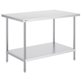 VEVOR Stainless Steel Prep Table, 30 x 48 x 34 Inch, 880 lbs Load Capacity, Heavy Duty Metal Worktable with 3 Adjustable Height Levels, Commercial Workstation for Kitchen Garage Restaurant Backyard