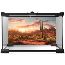 Riivvdise Desert Reptile Habitat Backdrop Sunset Desert Landscape Saguaro Cactus Gobi Plants Terrarium Background Sunset Sky Rugged Terrain Desert Colors Jungle Landscape Tank Backdrop Vinyl 24x12in