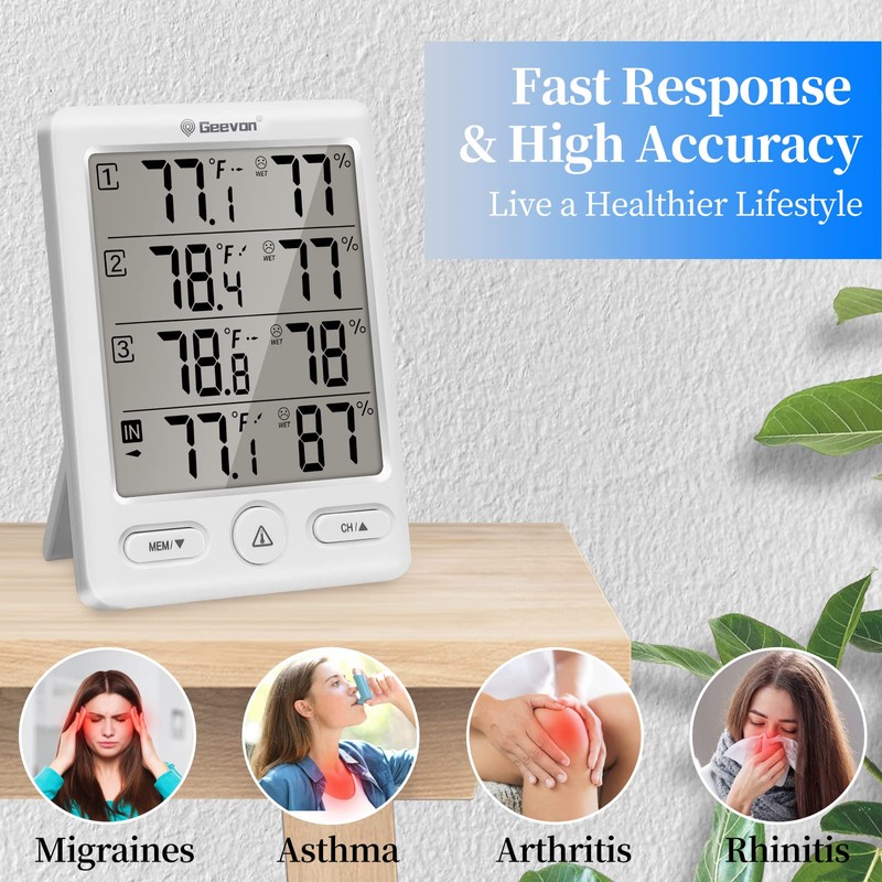 Geevon Indoor Outdoor Thermometer Wireless with 3 Remote Sensors, Digital