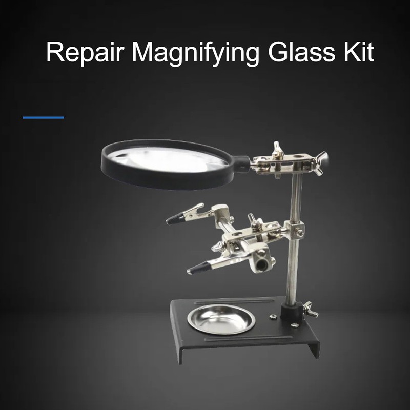 6X Magnifier with Auxiliary Clip Magnifying Glass Holder Third Hand