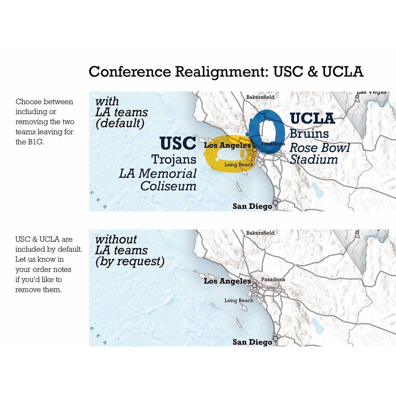 Framed College Football Stadium Map - Features Pac 12 Teams