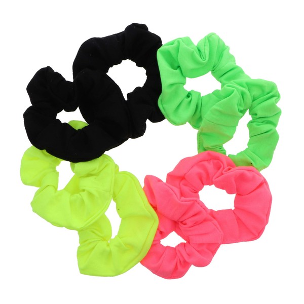 Set of 8 Neon Color Solid Scrunchies Hair Scrunchy - Pink Yellow Green Black