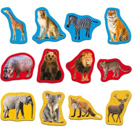 12 Pack Wild Animal Puzzles, 48 Pieces Step-by-Step Animal Jigsaws, Realistic Safari Animal Jigsaw Puzzles with Name Guide Early Learning for Beginner Preschool Toddlers 3+ Years Old