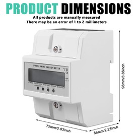 3 Phase Electricity Meter, 100 A Three-Phase Meter, Calibrated Electricity Meter with LCD Display, 50/60 Hz Digital Electricity Meter, Three-Current Meter, DIN Rail for DIN Rail Intermediate Meter