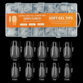 UKKQES 600pcs False Nail Tips, Gel X Nail Tips Clear Fake Nails Full Cover Acrylic Nail Tips for Extension Nail Manicure Salon Home DIY, 12 Sizes