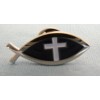 CHRISTIAN PIN FISH W/WHITE CROSS, SILVER TONE STAMPED BRONZE SOFT