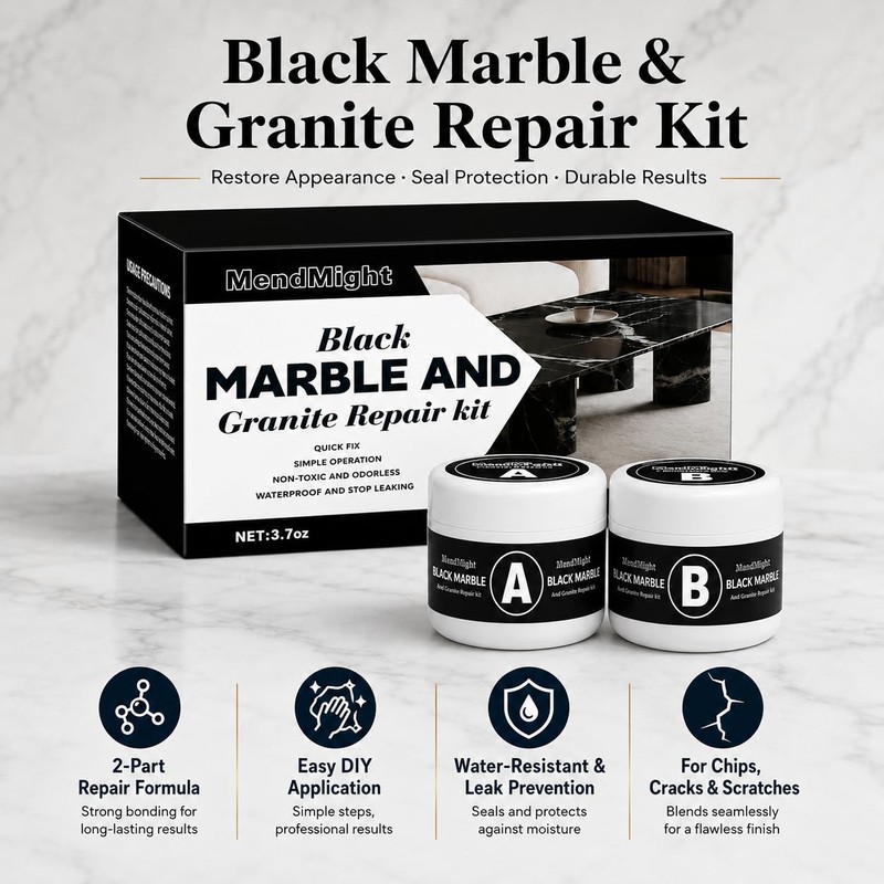 MendMight Black Quartz Countertop Repair Kit, Professional Tile, Marble and