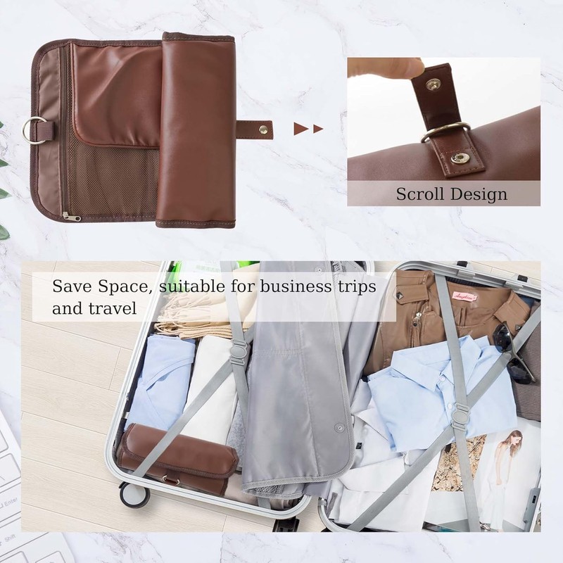 Travel Toiletry Bag for Men, Water-Resistant PU Leather Compact Roll