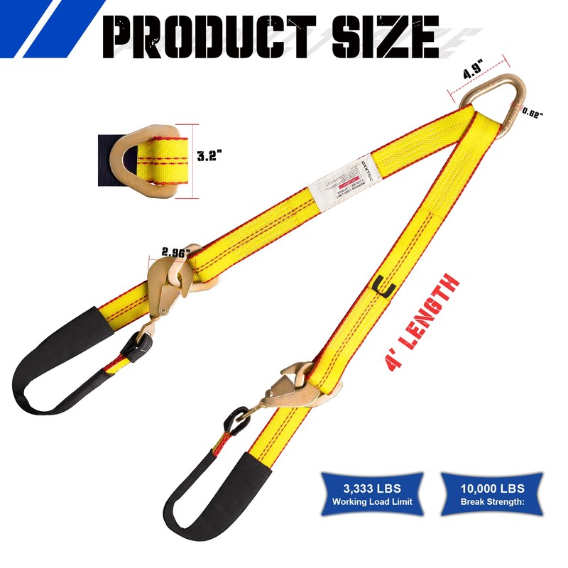 OXXTRIC V-Bridle Strap,2" x 4' Heavy Duty Tow Strap,D Ring