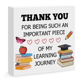 Teacher Appreciation Gifts Engraved Wooden Block Sign Desk Decor Sign for Teacher Graduation Christmas Birthday Thank You Gifts for Teacher Mentor Friends Classmate Study Partner