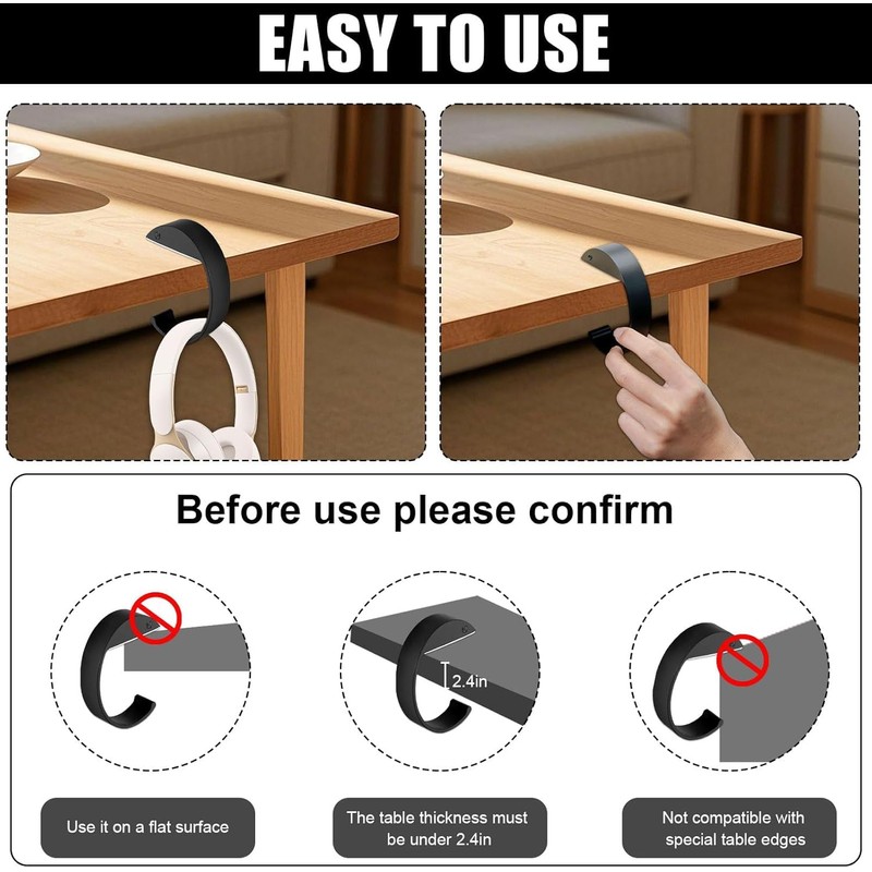 Handbag Holder for Table, Pack of 2 Non-Slip Bag Hooks,